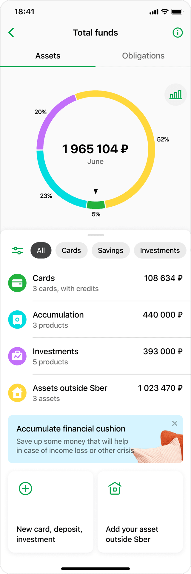Sber Total Funds cards view