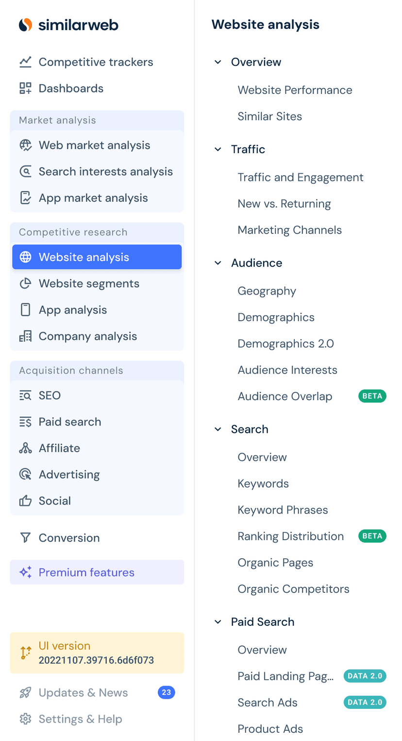 SimilarWeb web analysis tools